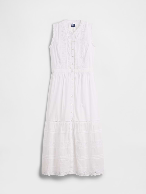 Lace-Trim Tiered Midi Shirtdress