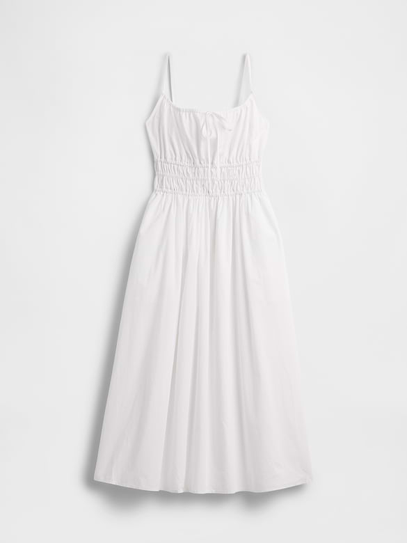 Smocked Tie-Front Midi Dress
