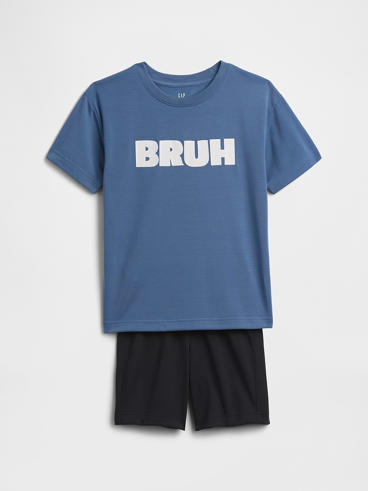 Image 1 of 3, This product is made with/contains 100% recycled polyester. Compared to virgin materials, using recycled materials helps reduce resource use and waste., Soft knit., Dropped shoulder, short sleeves., Crewneck., Graphic at front., Elasticized waist., This product was made in a factory that invests in gender equity and women’s empowerment through RISE. Learn more at, Product #1174073