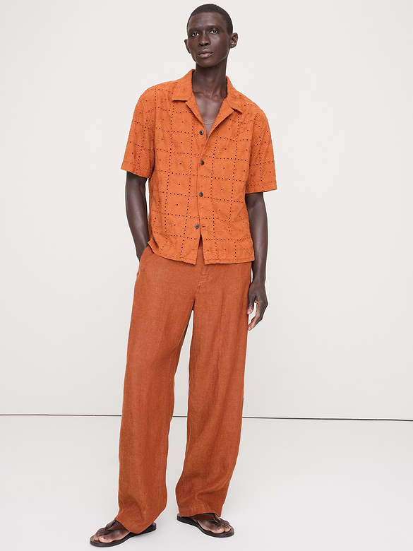 Relaxed-Fit Embroidered Cotton Eyelet Resort Shirt
