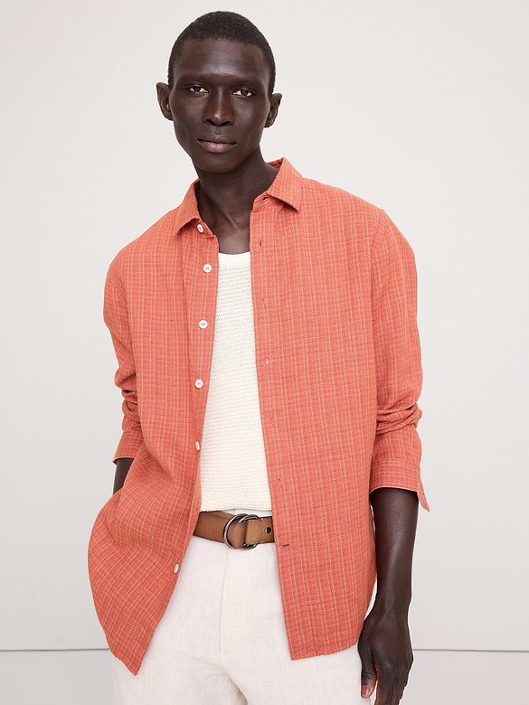 Standard-Fit Textured Linen-Cotton Shirt