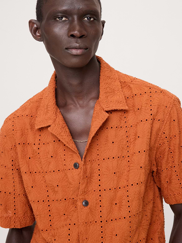 Relaxed-Fit Embroidered Cotton Eyelet Resort Shirt