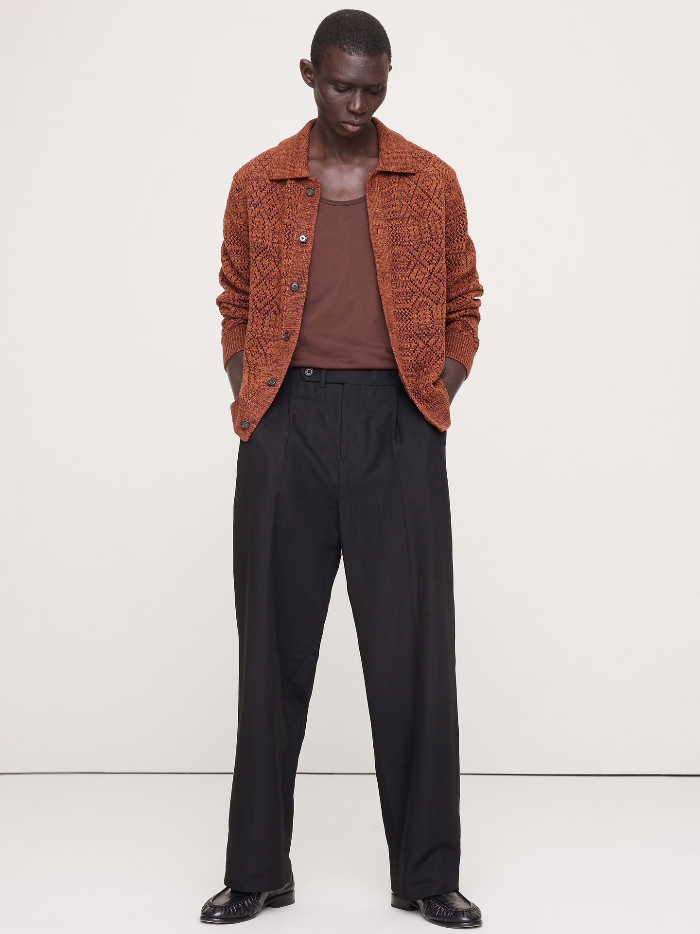 Image number 1 showing, Linen-Cotton Textured Polo Cardigan