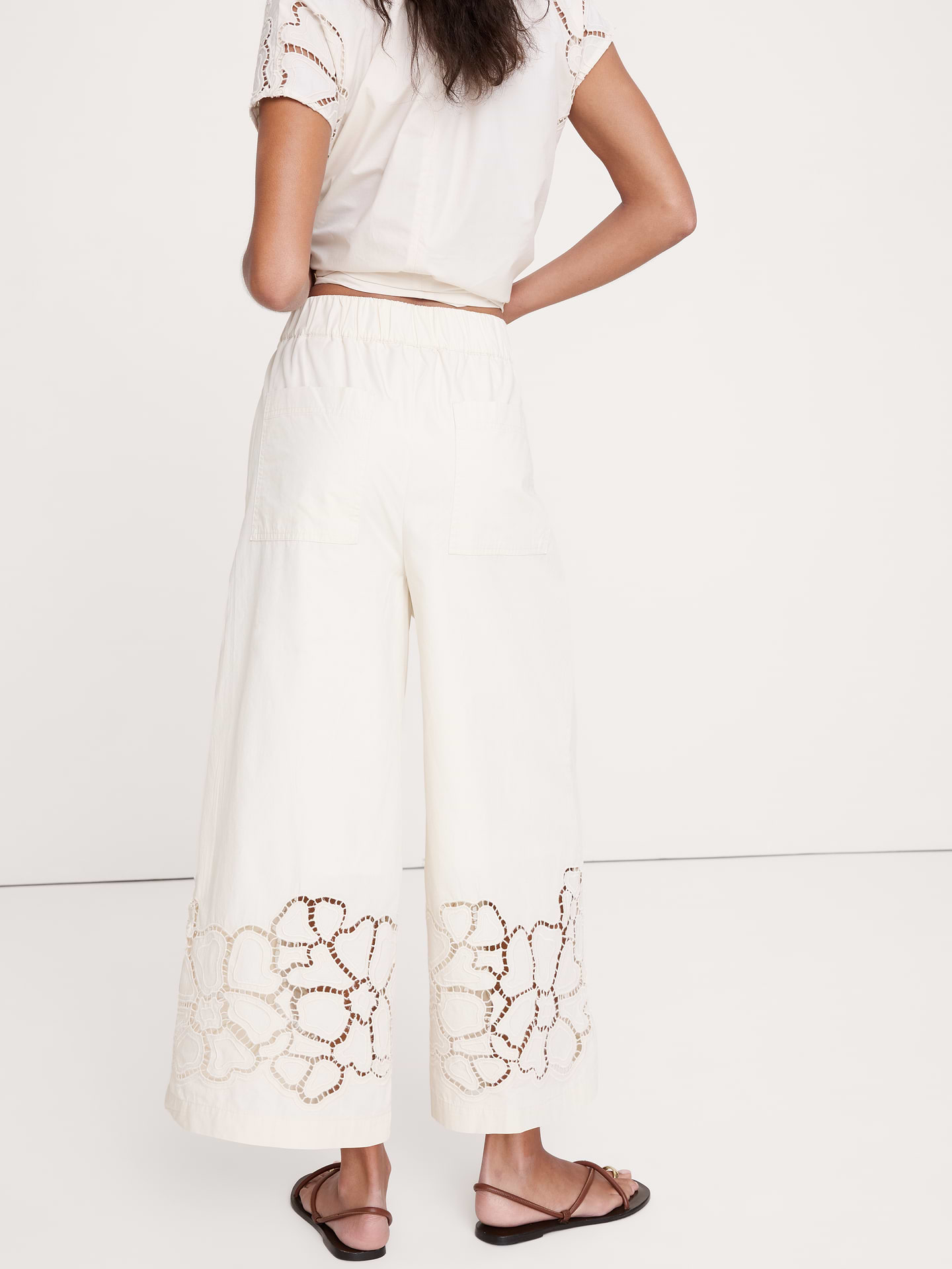 Image number 7 showing, The Pull-On Wide-Leg Ankle Pant in Embroidered Poplin
