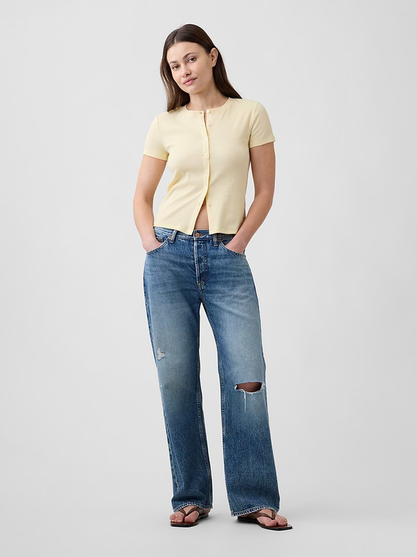 Ribbed Button-Up Top