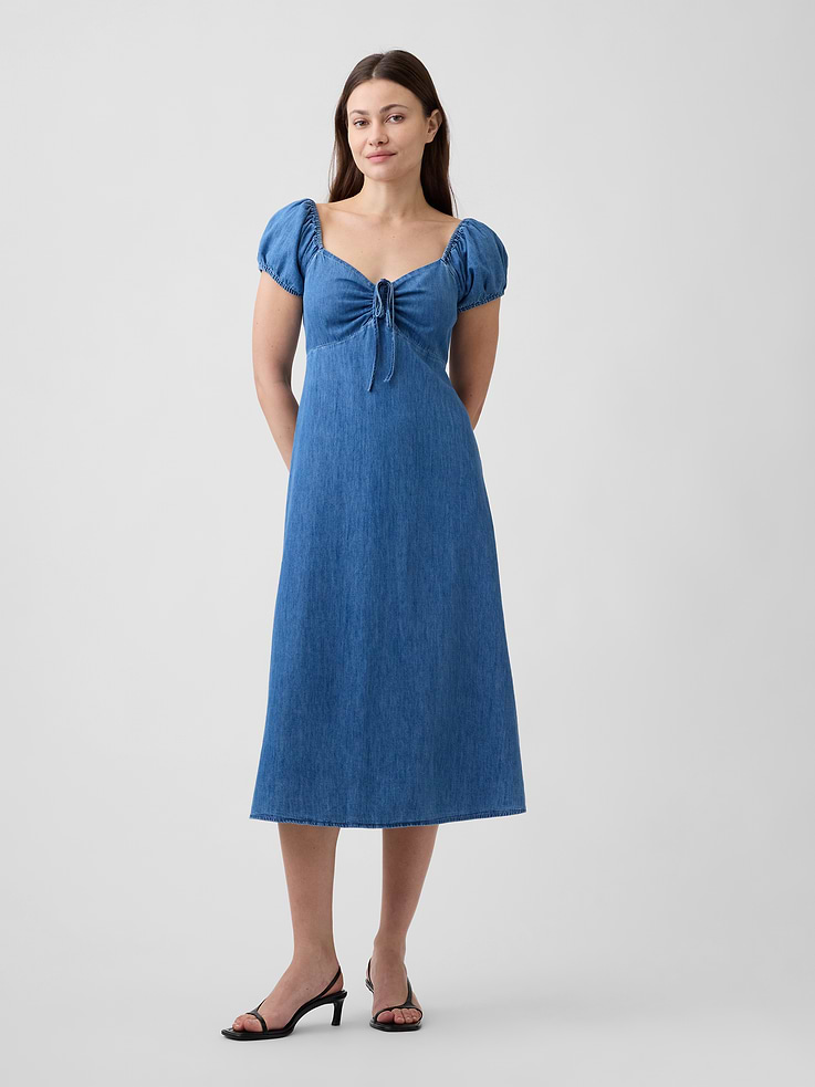 Gap Factory Women's Puff Sleeve Midi Dress (Medium Wash)