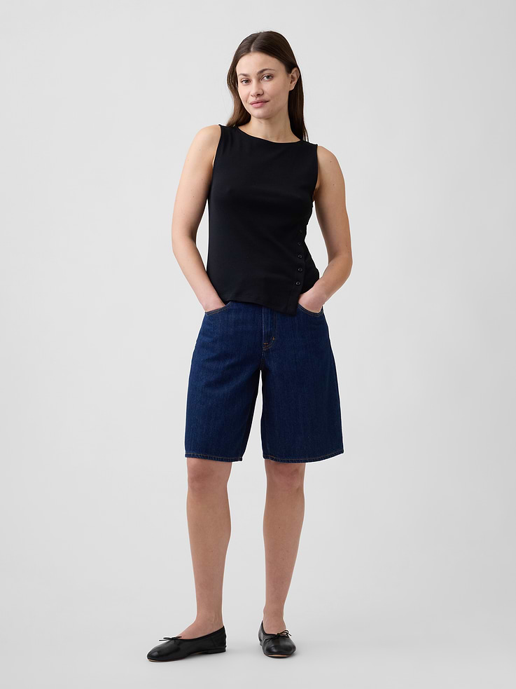 Image 3 of 5, Modern Ribbed Asymmetrical Button-Side Top
