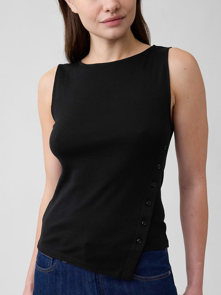 Image 4 of 5, Modern Ribbed Asymmetrical Button-Side Top