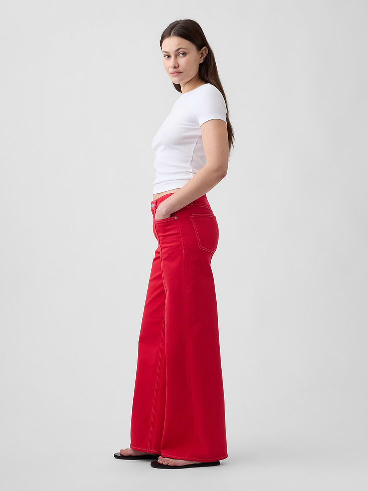 Image 3 of 7, Mid Rise Wide-Leg Jeans