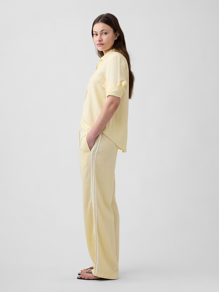 Image 3 of 5, Linen-Blend Stripe Wide-Leg Pants