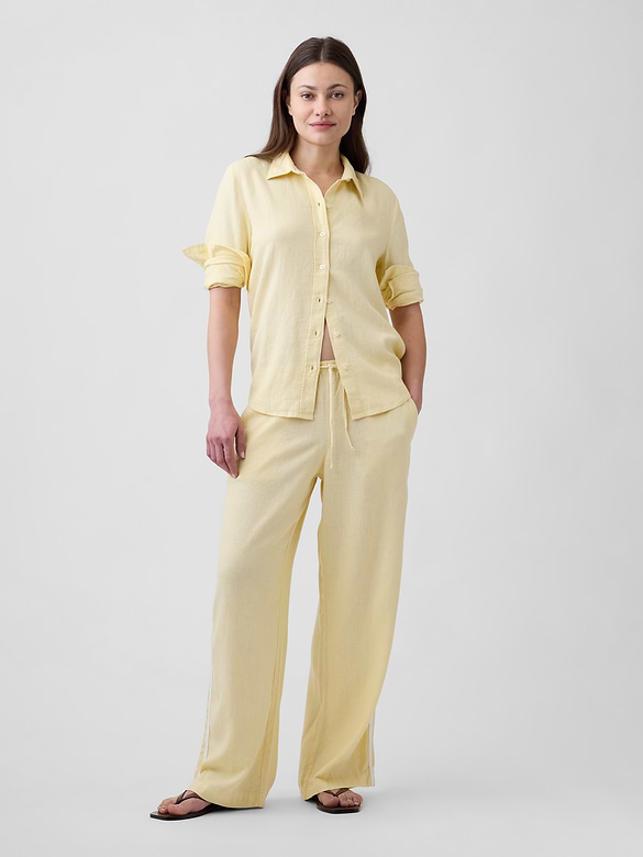 Linen-Blend Stripe Wide-Leg Pants