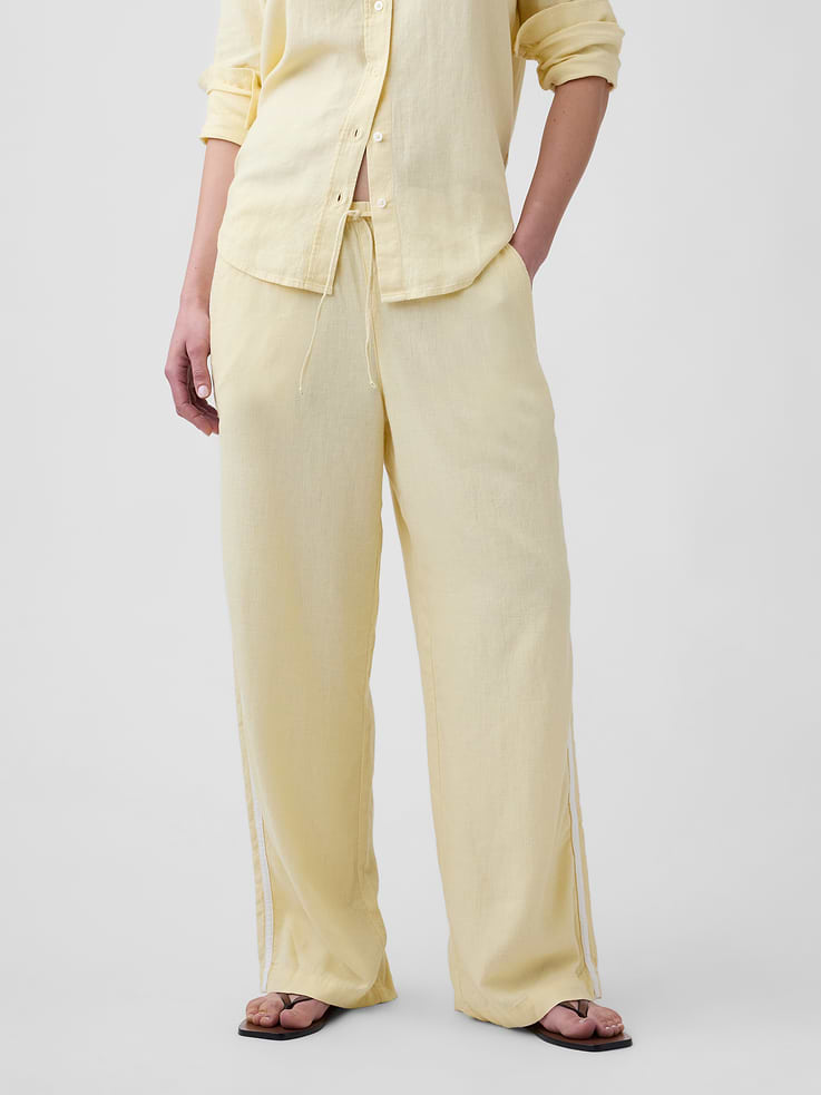 Image 2 of 5, Linen-Blend Stripe Wide-Leg Pants