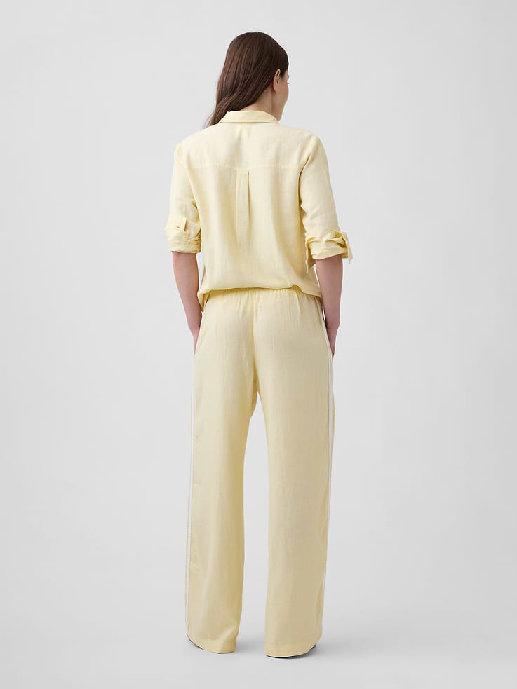 Image 4 of 5, Linen-Blend Stripe Wide-Leg Pants