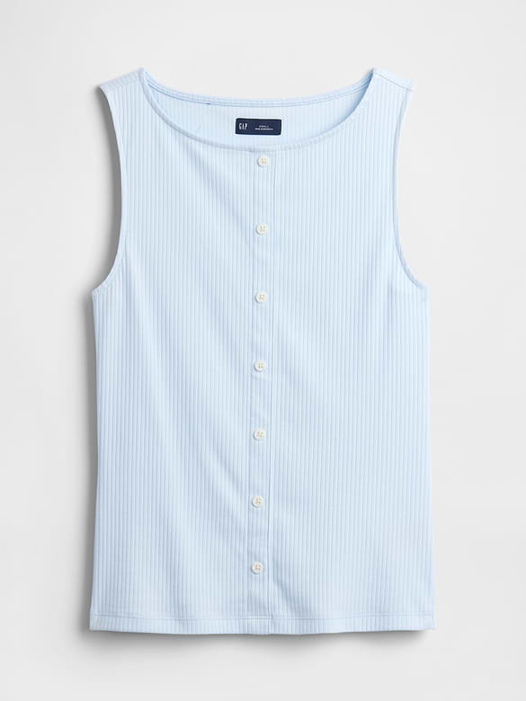 Ribbed Button-Up Top