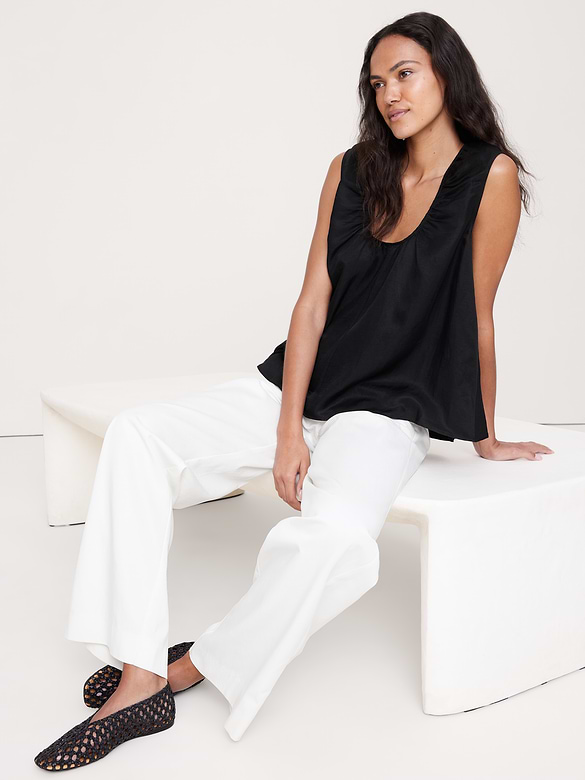 Viscose-Linen Scoop-Neck Tank