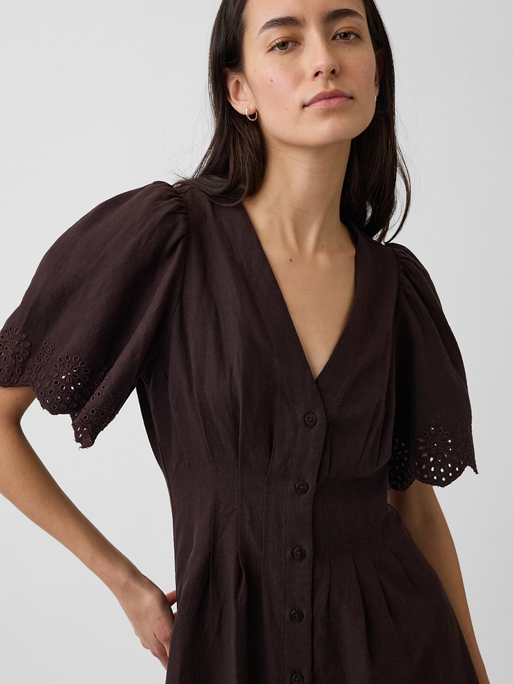 Image number 4 showing, Linen-Blend Cinched Mini Shirtdress