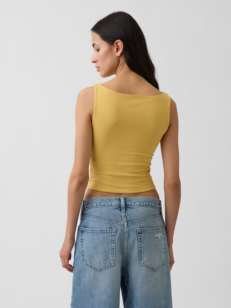 L'image numéro 3 présente Camisole courte à encolure bateau en jersey moulant