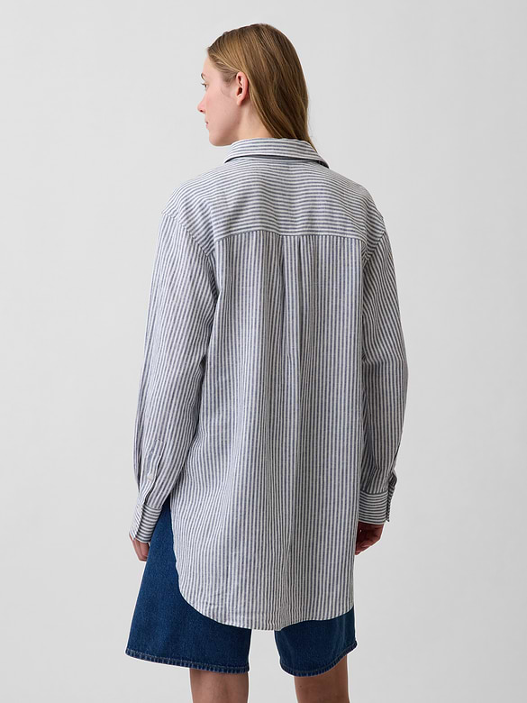 Linen-Blend Oversized Tunic Shirt