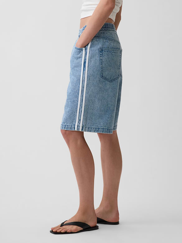 11" Mid Rise UltraSoft Easy Stripe Longline Denim Shorts