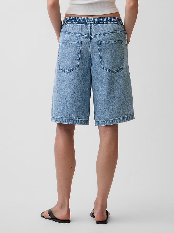 Image number 4 showing, 11" Mid Rise UltraSoft Easy Stripe Longline Denim Shorts