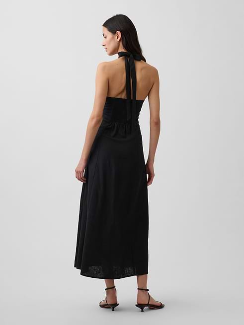 linen halter neck dress James Perse Hand wash cold Women's Linen-Blend Halter Maxi Dress