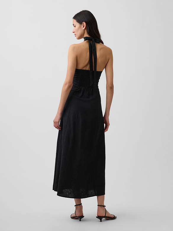 Linen-Blend Halter Maxi Dress