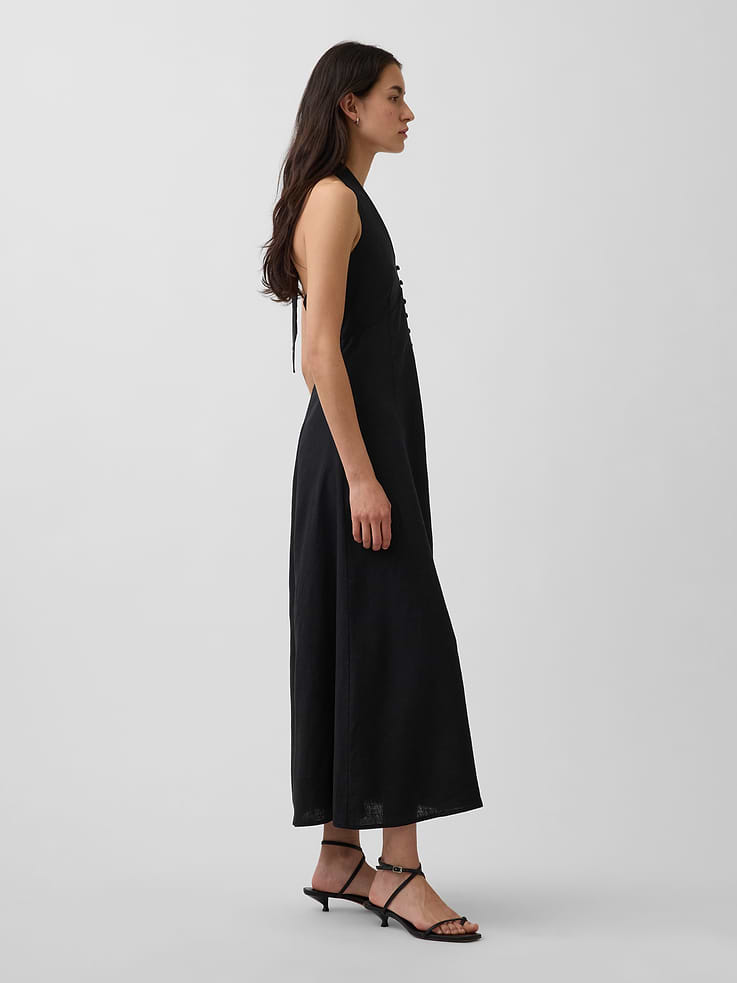 Image number 3 showing, Linen-Blend Halter Maxi Dress