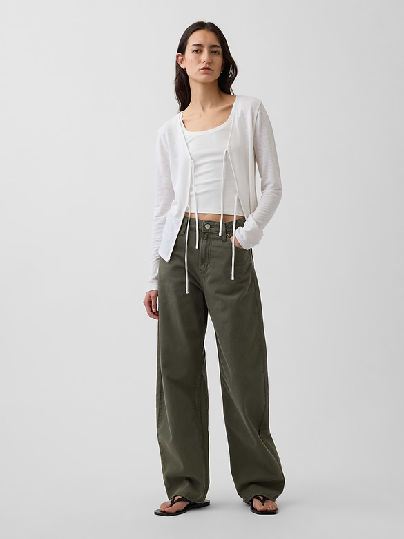 Linen-Blend Tie-Front Cardigan