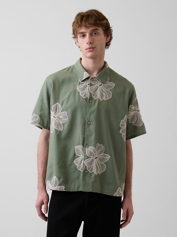 Image number 1 showing, Linen-Cotton Relaxed Straight-Hem Shirt
