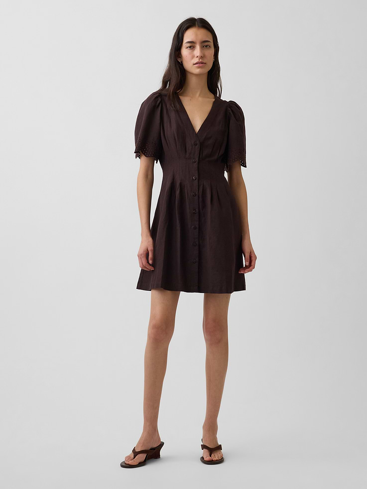 Image number 1 showing, Linen-Blend Cinched Mini Shirtdress