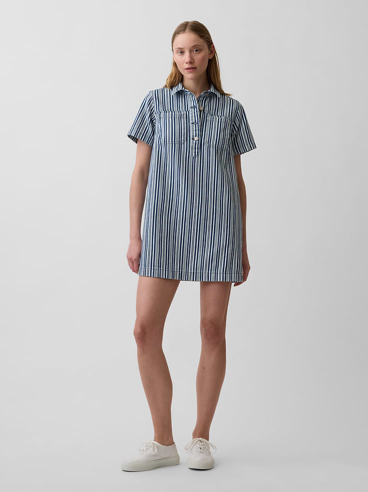 Image number 1 showing, Denim Stripe Popover Mini Dress
