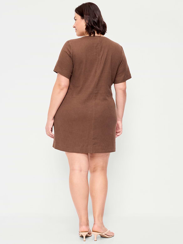Short-Sleeve V-Neck Mini Shift Dress