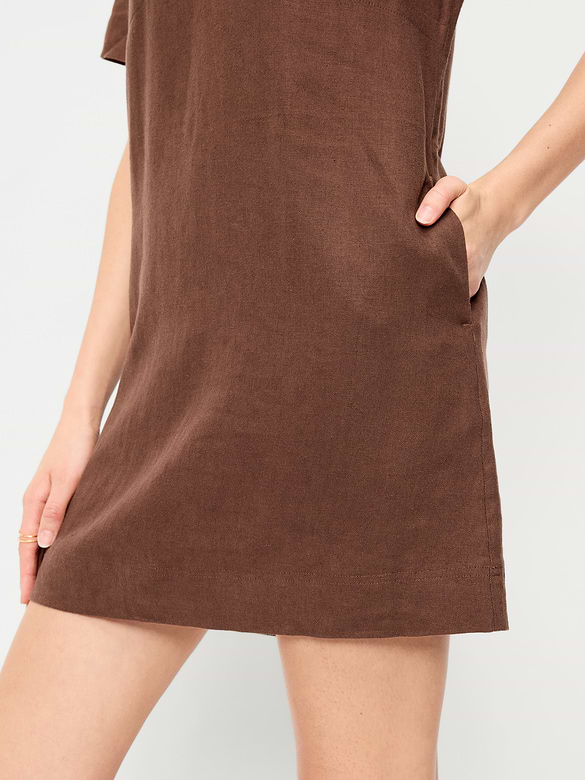 Short-Sleeve V-Neck Mini Shift Dress
