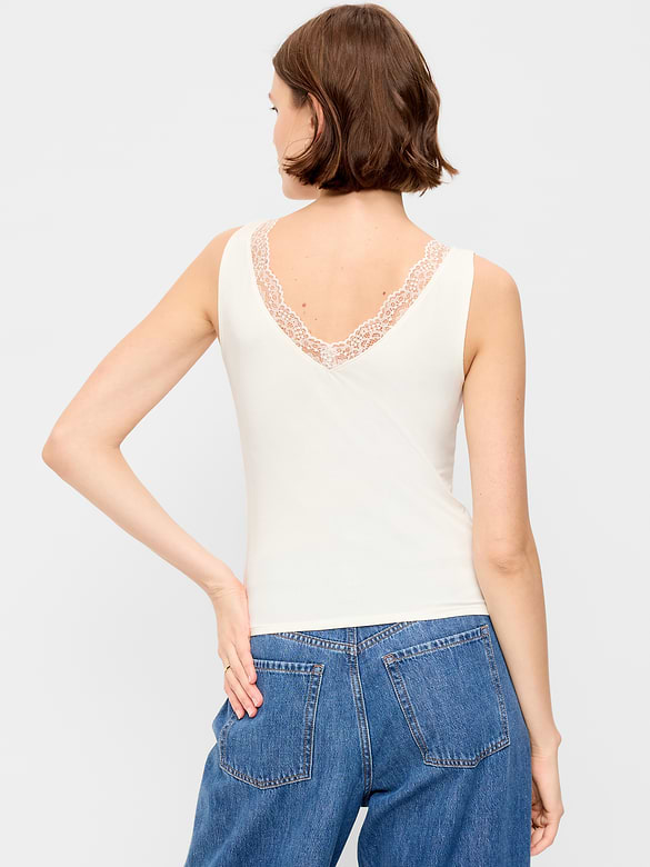 Sleeveless Lace-Trim V-Neck Top
