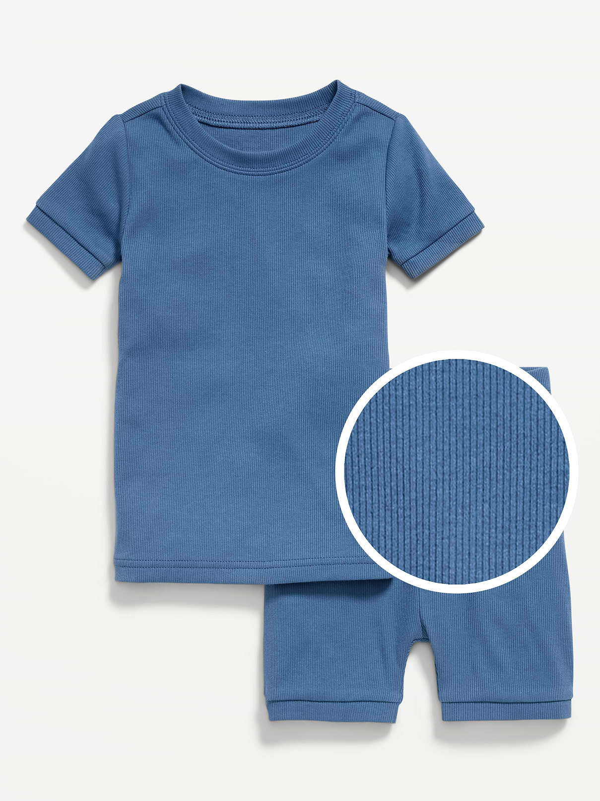 Image 1 of 1, rib-knit crew neck, short sleeves, matching pajama shorts, elasticized waist, rib-knit cuffs, Product #862193