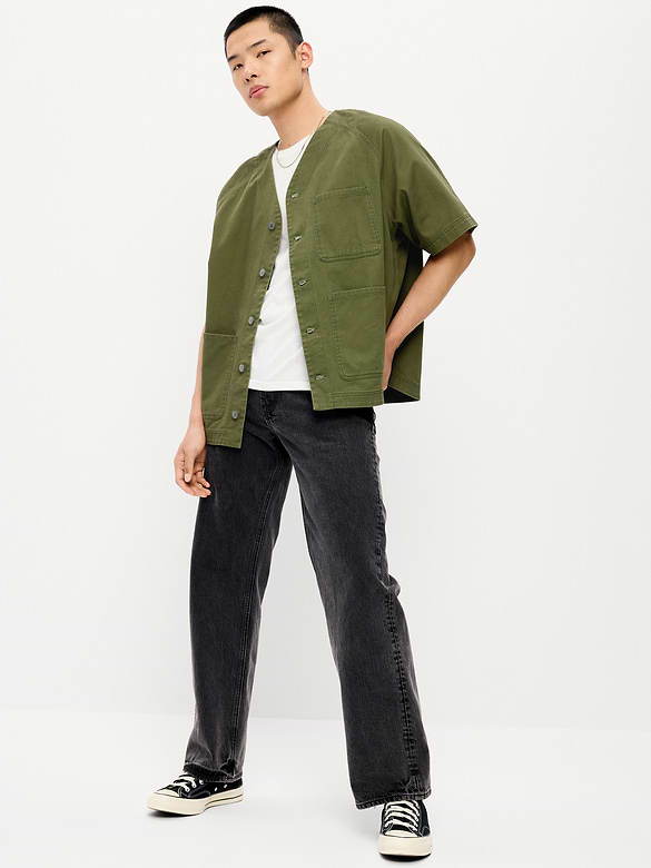 Oversized Short-Sleeve Chore Shirt