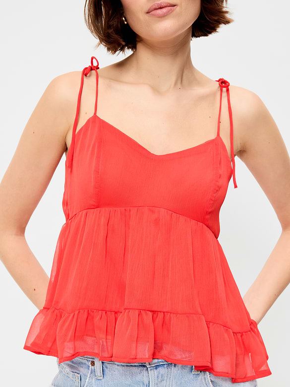 Camisole en mousseline semi-diaphane à bretelles nouées