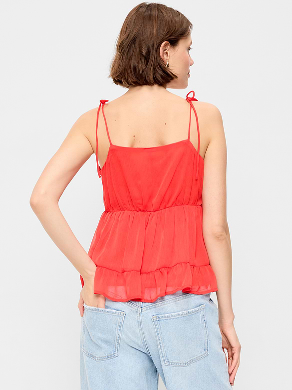 Camisole en mousseline semi-diaphane à bretelles nouées