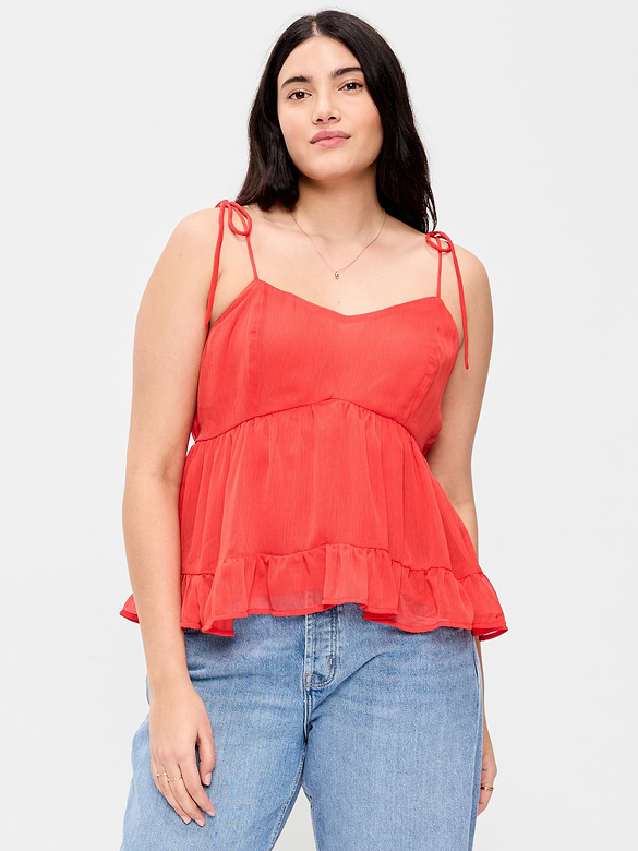 Camisole en mousseline semi-diaphane à bretelles nouées