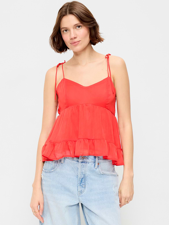 Camisole en mousseline semi-diaphane à bretelles nouées