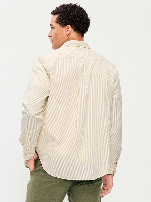 Long-Sleeve Seersucker Striped Pocket Shirt
