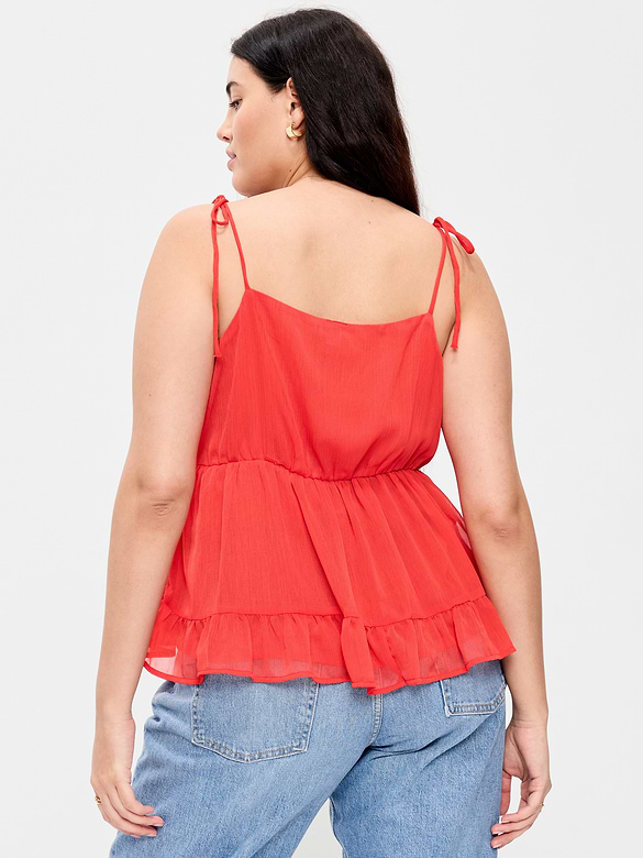 Camisole en mousseline semi-diaphane à bretelles nouées