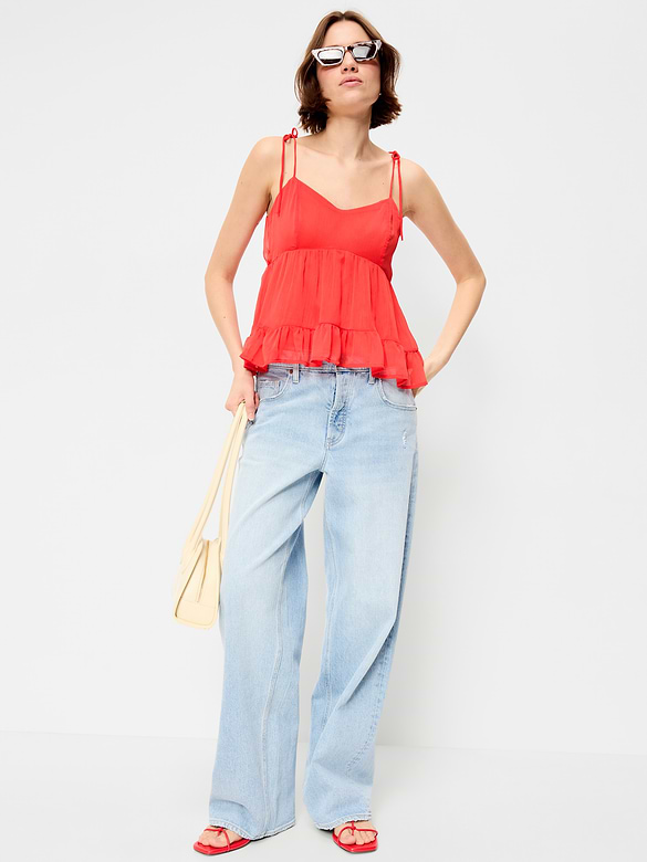 Camisole en mousseline semi-diaphane à bretelles nouées