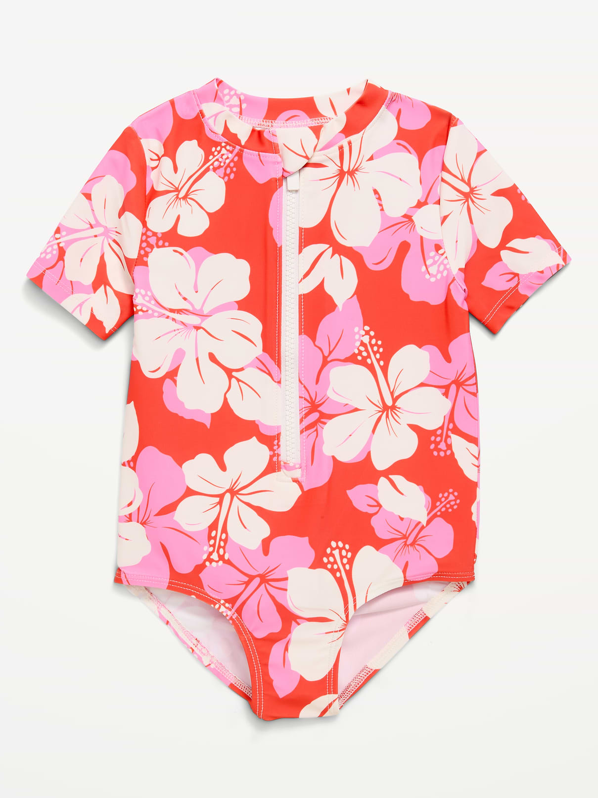 Image number 1 showing, Zip-Front Rashguard One-Piece Swimsuit for Toddler Girls