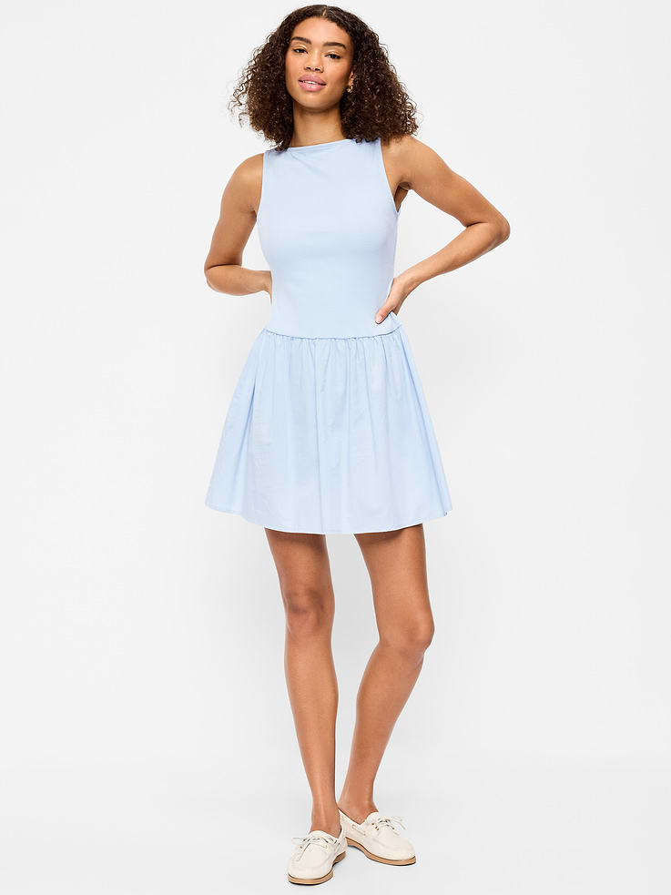 Image number 1 showing, Mixed Media Drop-Waist Mini Dress