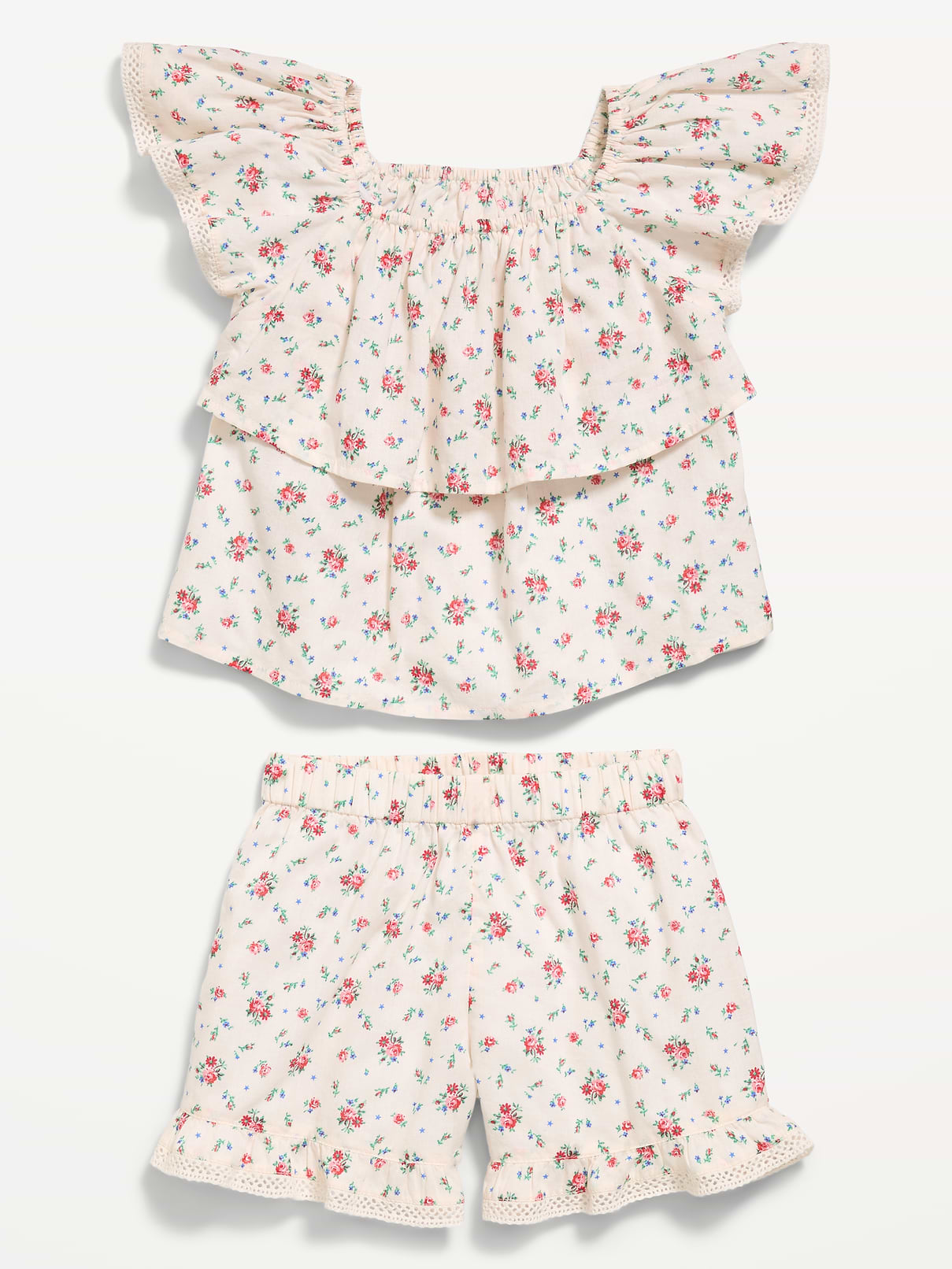Image number 2 showing, Printed Short-Sleeve Ruffled Top and Shorts Set for Toddler Girls