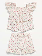 Image number 2 showing, Printed Short-Sleeve Ruffled Top and Shorts Set for Toddler Girls
