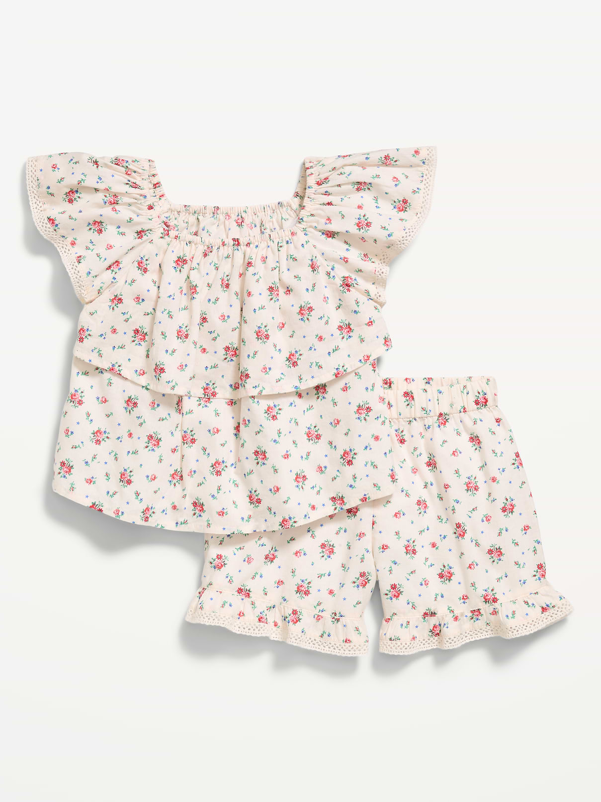 Image number 1 showing, Printed Short-Sleeve Ruffled Top and Shorts Set for Toddler Girls