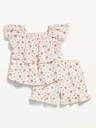 Image number 1 showing, Printed Short-Sleeve Ruffled Top and Shorts Set for Toddler Girls