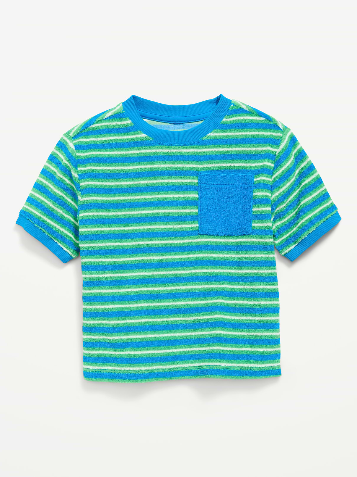 L'image numéro 1 présente T-shirt surdimensionné à manches courtes et à poche en jersey bouclette pour tout-petit
